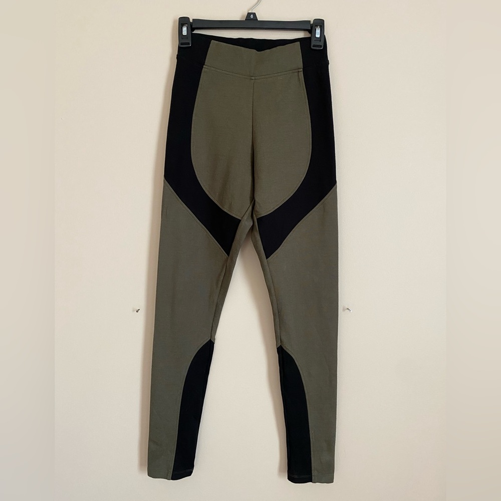 iLux Motorcycle Inspired Olive Green and Black Leggings Size S
